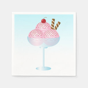 Rosa Erdbeere Ice Cream Sundae Dessert Serviette