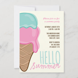 Rosa Erdbeere Minze Eiscreme Sommer Party einladen Einladung