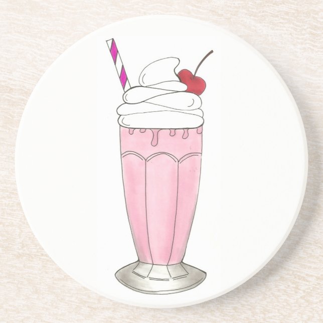 Rosa Erdbeere Schütteln Eiscreme Milchshake Feinsc Sandstein Untersetzer (Vorne)
