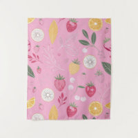 Rosa Erdbeere und Blumentapestry (50" x 60")