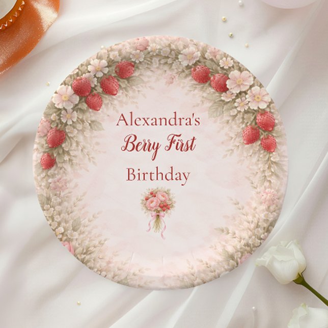 Rosa Erdbeere Vintage Garten 1. Geburtstag Pappteller (Von Creator hochgeladen)