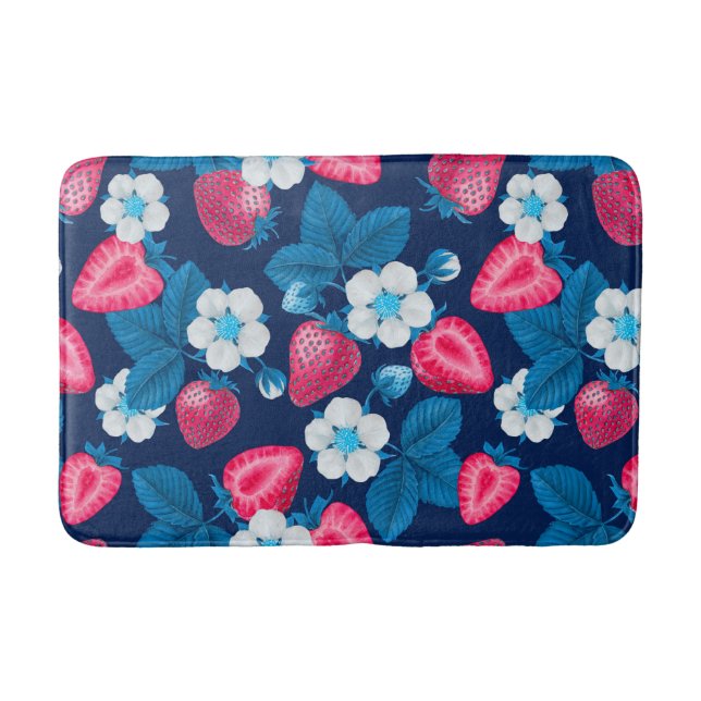 Rosa Erdbeeren auf blau Badematte (Vorderseite)