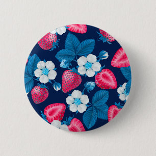 Rosa Erdbeeren auf blau Button