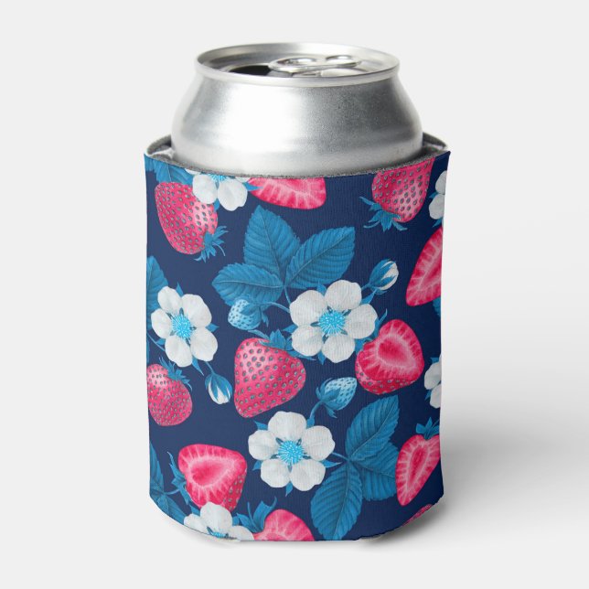 Rosa Erdbeeren auf blau Dosenkühler (Kanne Vorderseite)