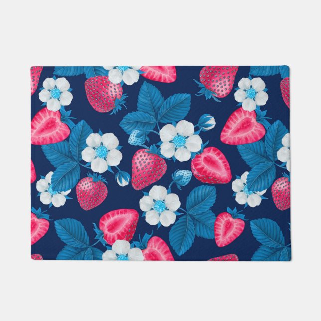 Rosa Erdbeeren auf blau Fußmatte (Vorderseite)