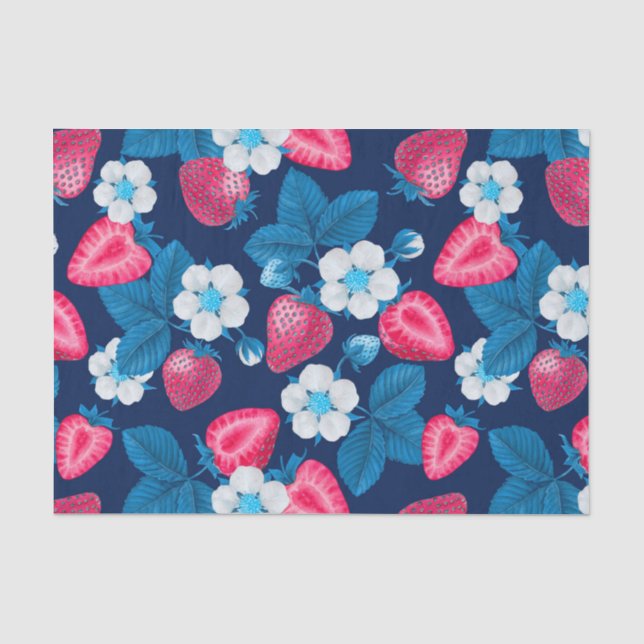 Rosa Erdbeeren auf blau Seidenpapier (Vorderseite)