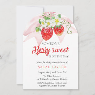 Rosa Erdbeeren Baby Shower Einladungsvorlage Einladung
