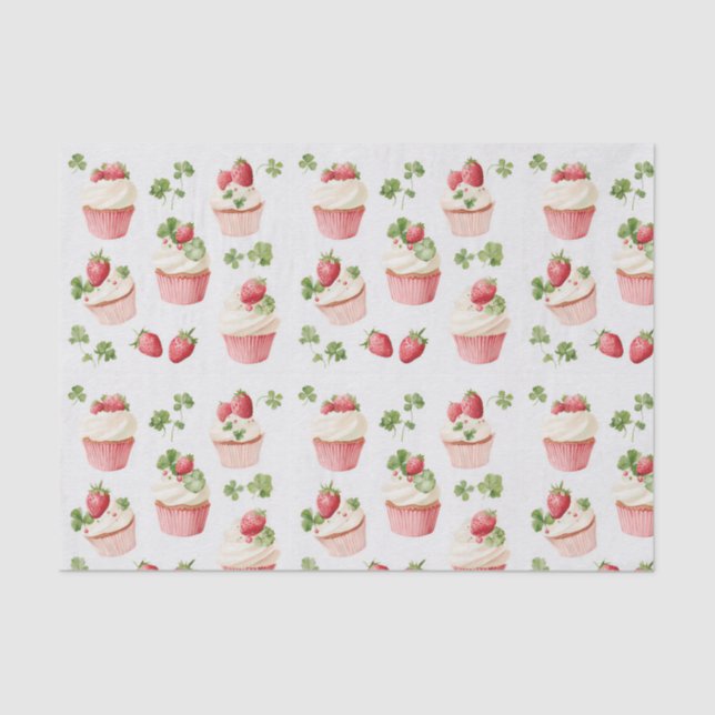 Rosa Erdbeeren Cupcakes Muster Seidenpapier (Vorderseite)