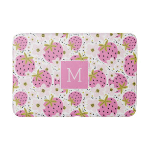 Rosa Erdbeeren Custom Monogram Badematte
