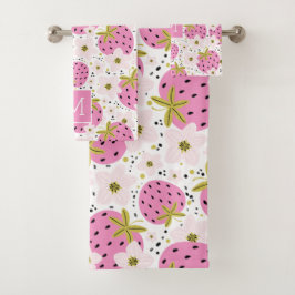 Rosa Erdbeeren Custom Monogram Badhandtuch Set