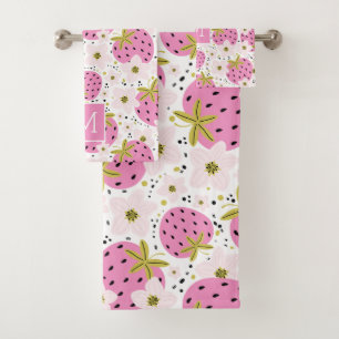 Rosa Erdbeeren Custom Monogram Badhandtuch Set