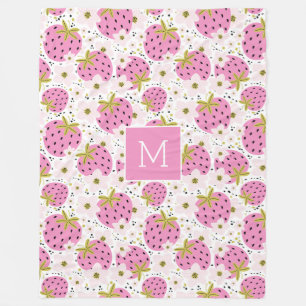 Rosa Erdbeeren Custom Monogram Fleecedecke