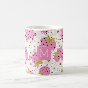 Rosa Erdbeeren Custom Monogram Kaffeetasse
