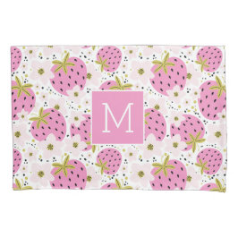 Rosa Erdbeeren Custom Monogram Kissenbezug