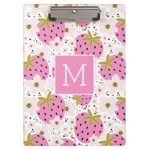 Rosa Erdbeeren Custom Monogram Klemmbrett