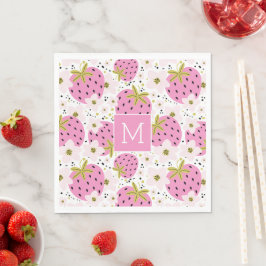 Rosa Erdbeeren Custom Monogram Paper Napkins Serviette
