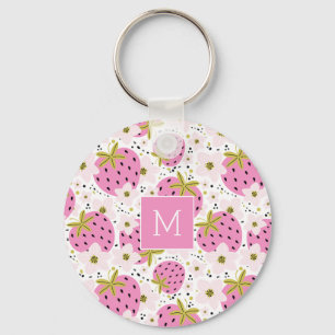 Rosa Erdbeeren Custom Monogram Schlüsselanhänger
