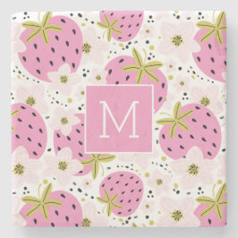 Rosa Erdbeeren Custom Monogram Steinuntersetzer
