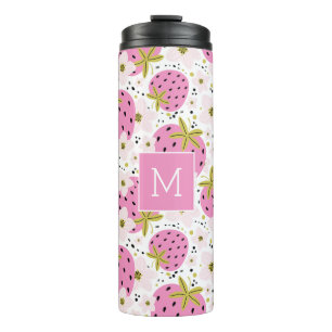 Rosa Erdbeeren Custom Monogram Thermosbecher