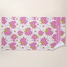 Rosa Erdbeeren Individuelle Name Strandtuch