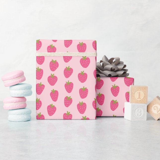 Rosa Erdbeeren Muster Geschenkpapier (Babyparty)