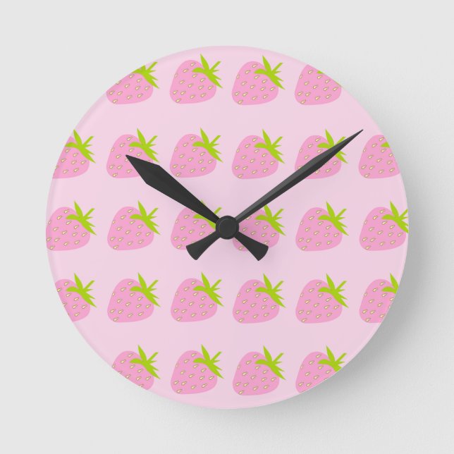 Rosa Erdbeeren Runde Wanduhr (Vorderseite)