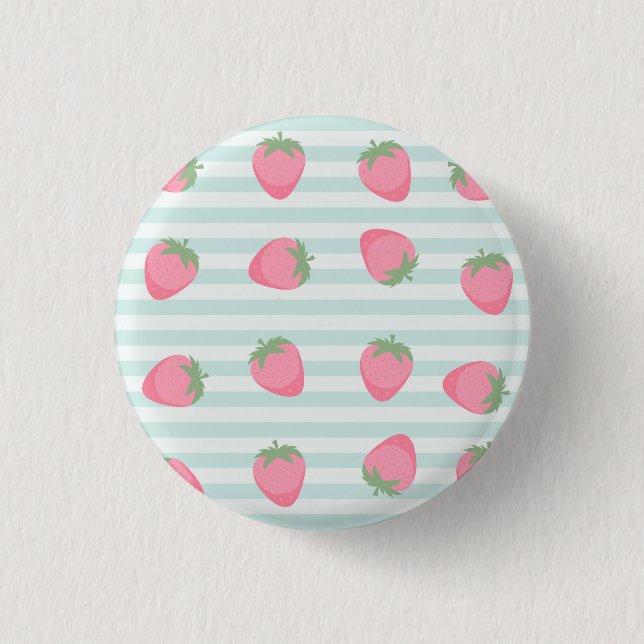 Rosa Erdbeeren Streifen Button (Vorderseite)