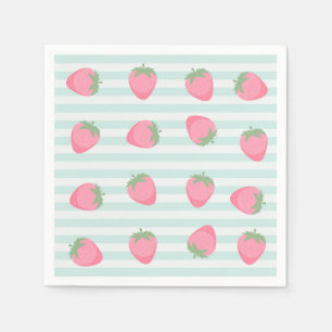 Rosa Erdbeeren Streifen Serviette