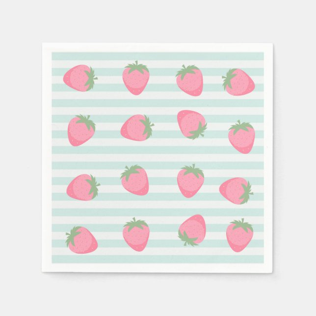 Rosa Erdbeeren Streifen Serviette (Vorderseite)