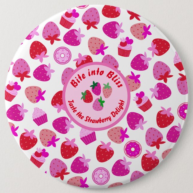 Rosa Erdbeerfeld Sommergebäck Naturfrüchte Button (Vorderseite)
