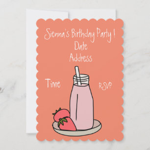 Rosa Erdbeermilchshake Retro-Mädchenparty Einladung