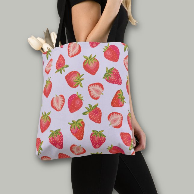Rosa Erdbeermuster (Strawberry all over print tote bag)