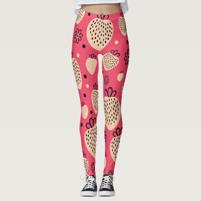 Rosa Erdbeermuster: nahtloses, süßes Design Leggings (Vorderseite)