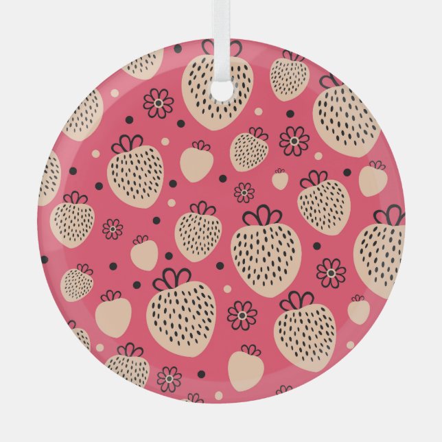 Rosa Erdbeermuster: nahtloses, süßes Design Ornament Aus Glas (Vorderseite)