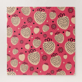Rosa Erdbeermuster: nahtloses, süßes Design Puzzle