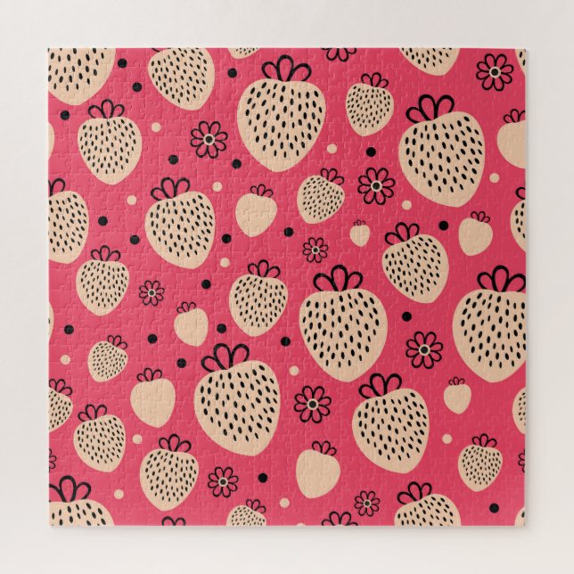 Rosa Erdbeermuster: nahtloses, süßes Design Puzzle (Vertikal)