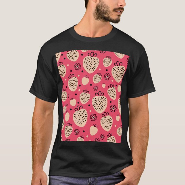 Rosa Erdbeermuster: nahtloses, süßes Design T-Shirt (Vorderseite)