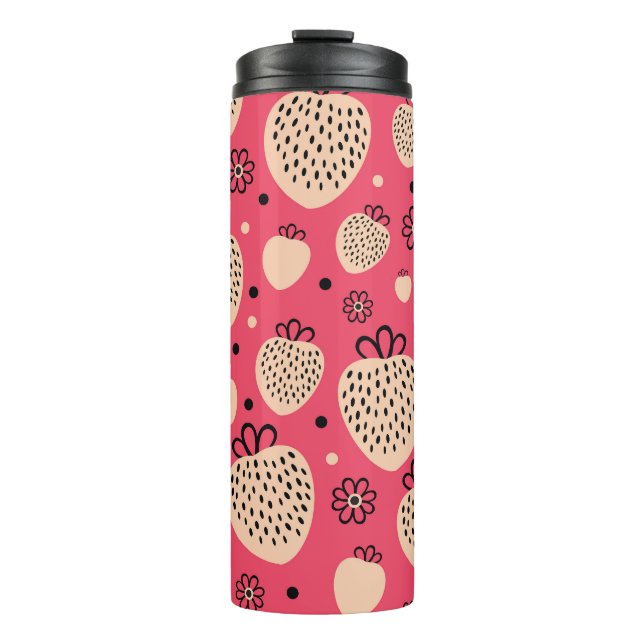 Rosa Erdbeermuster: nahtloses, süßes Design Thermosbecher (Vorderseite)