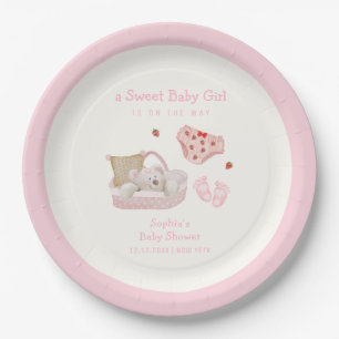 Rosa Erdbeerpolar-Bär-Spielzeug Mädchen-Baby-Party Pappteller