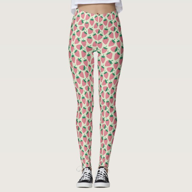 Rosa Erdbeersommer-Muster Leggings (Vorderseite)