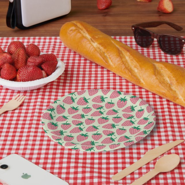 Rosa Erdbeersommer-Muster Pappteller (Picknick)
