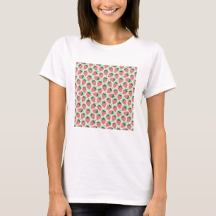 Rosa Erdbeersommer-Muster T-Shirt
