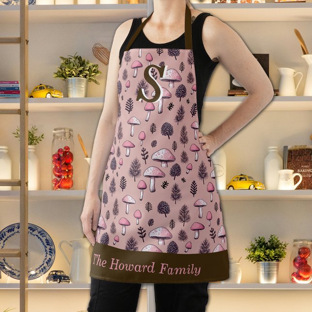 Rosa Erntedank Fall Mushroom Custom Monogram Schürze (Von Creator hochgeladen)