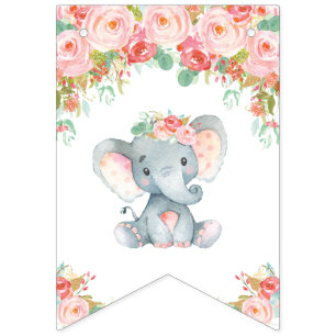 Rosa erröten Blumenelefant-Babyparty-Geburtstag Wimpelkette