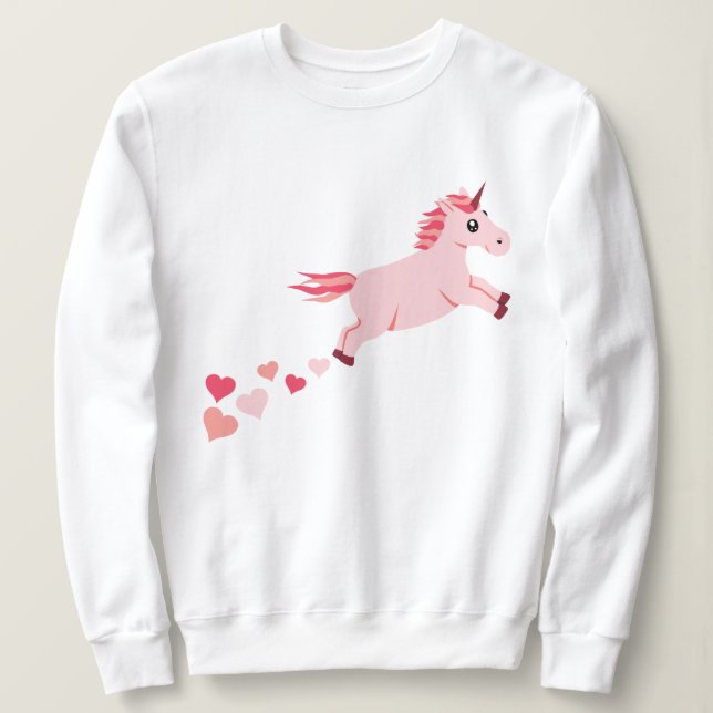 Rosa erröten Einhorn-Herz-Sweatshirt Sweatshirt (Design vorne)
