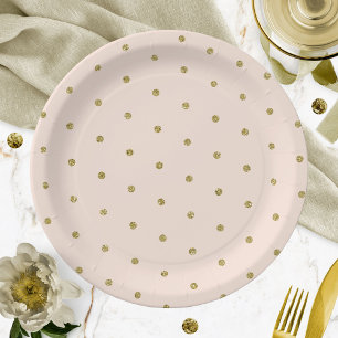 Rosa Erröten Gold Glitter Tupfenmuster Pappteller