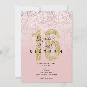 Rosa Erröten Rosen Gold Glitter Marmor Glam Süße 1 Einladung