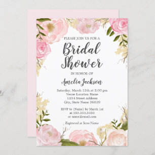 Rosa erröten Rosewatercolor-BlumenBrautparty Einladung