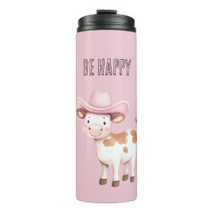 Rosa Erröten Sie Glücklich Cowgirl Kuh Thermosbecher