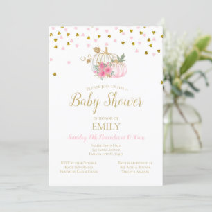 Rosa Erröten und Gold Kürbis Baby Shower Einladung